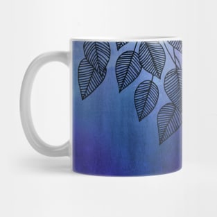 Midnight Blue Garden - watercolor & ink leaves Mug